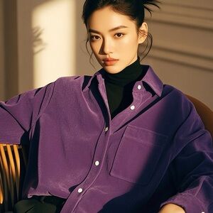 Elegant Deep Purple Corduroy Button-Up Shirt (Size M)